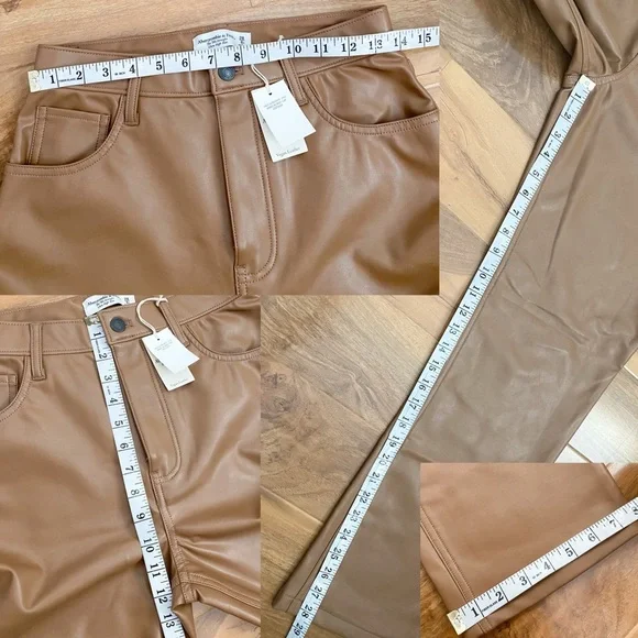 Abercrombie & Fitch 90’s Straight Ultra High Rise Tan Vegan Leather Pants 28 6S - Picture 10 of 10